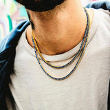 Round Cut Tennis Necklace in Yellow Gold w/ Blue Stones 3mm