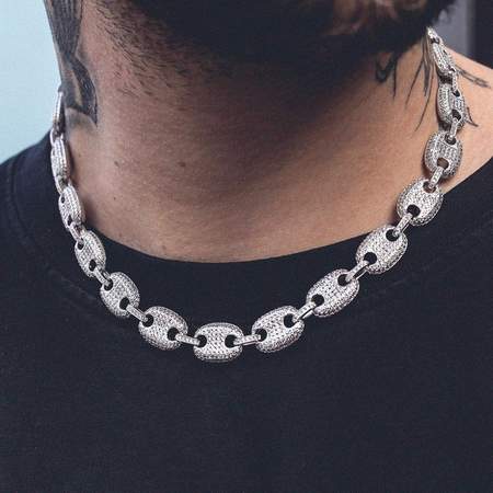 Iced Mayan Link Necklace in White Gold
