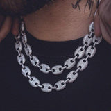 Iced Mayan Link Necklace in White Gold