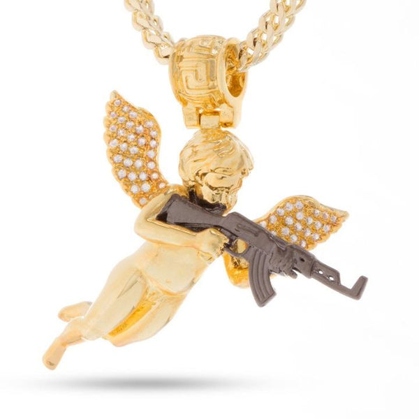 14K Gold Pellet Archangel Pendant